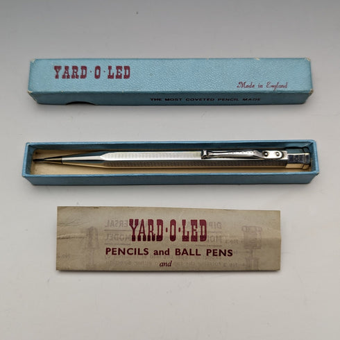 British Vintage Yard O Red Rolled Silver Hexagon Propelled Pencil in Paper Box